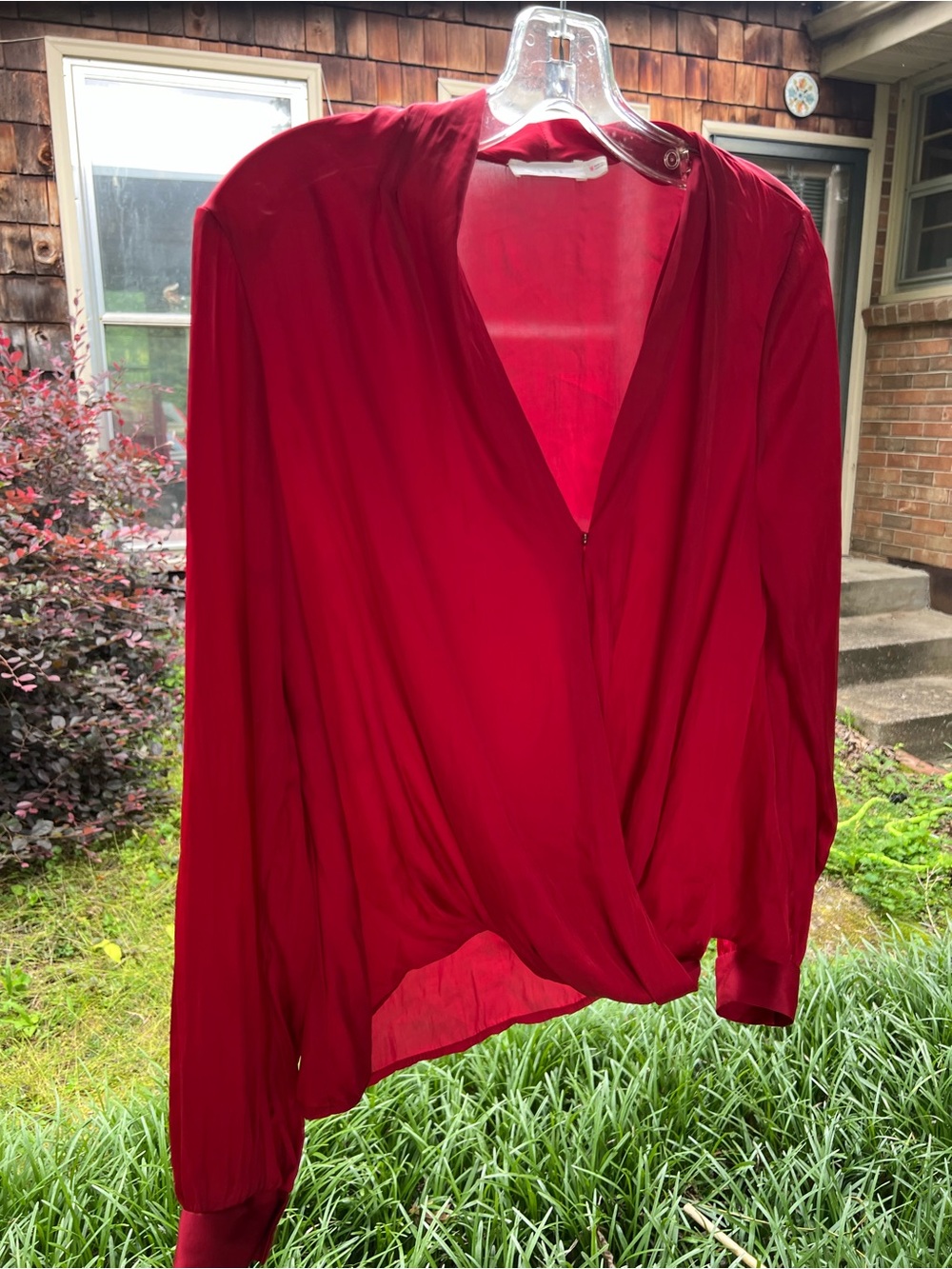 Lush Red Wrap-Front V-Neck Blouse
